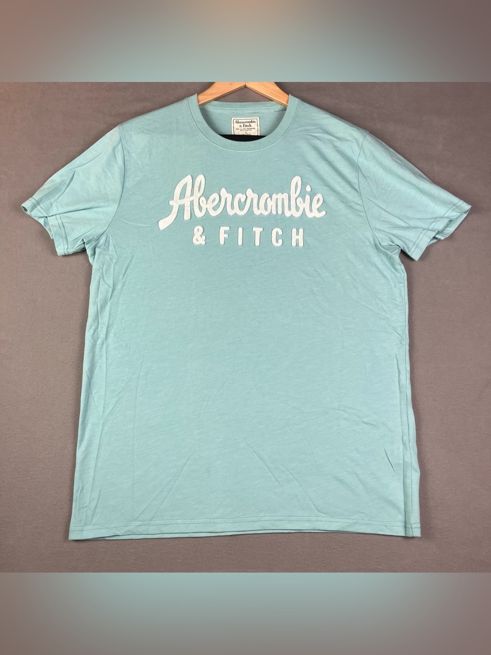Abercrombie & Fitch Men’s Size L Short Sleeve T Shirt Light Blue White Logo. In